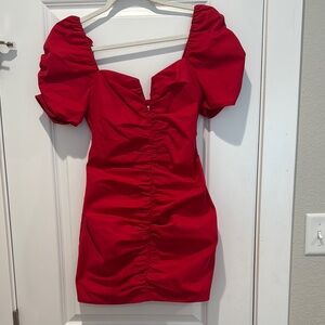 Elegant Red Puff Sleeve Dress